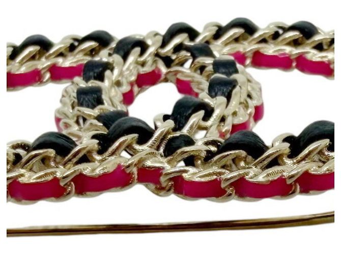 Spilla Chanel CC Nera Rosa Oro e Pelle Nero D'oro - vista 5