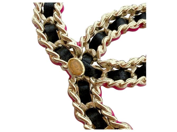 Spilla Chanel CC Nera Rosa Oro e Pelle Nero D'oro - vista 6