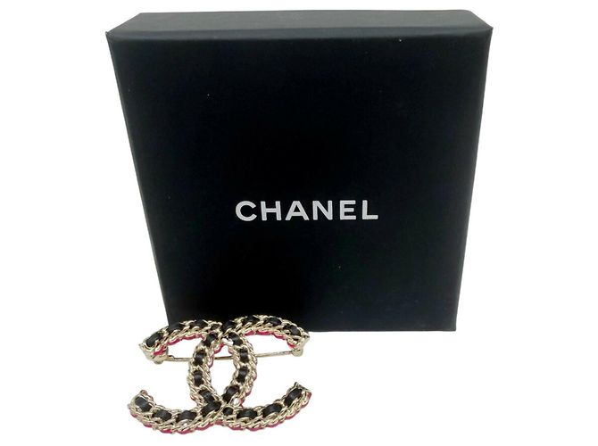 Spilla Chanel CC Nera Rosa Oro e Pelle Nero D'oro - vista 7