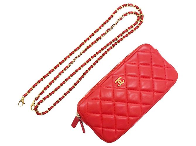 Timeless Portafoglio con catena in agnello rosso Chanel - vista 15