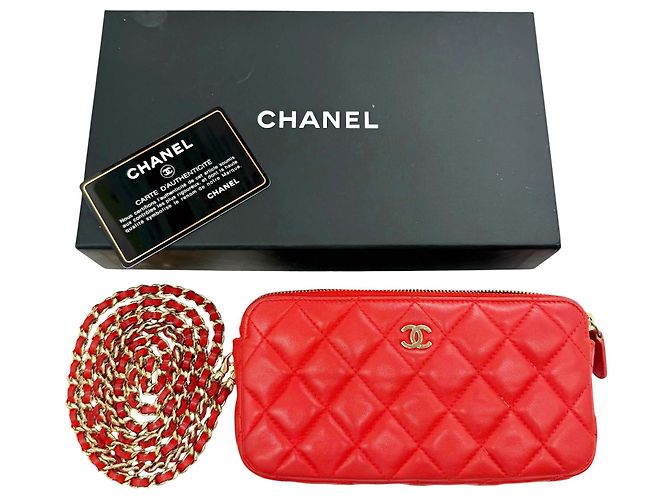 Timeless Portafoglio con catena in agnello rosso Chanel - vista 17