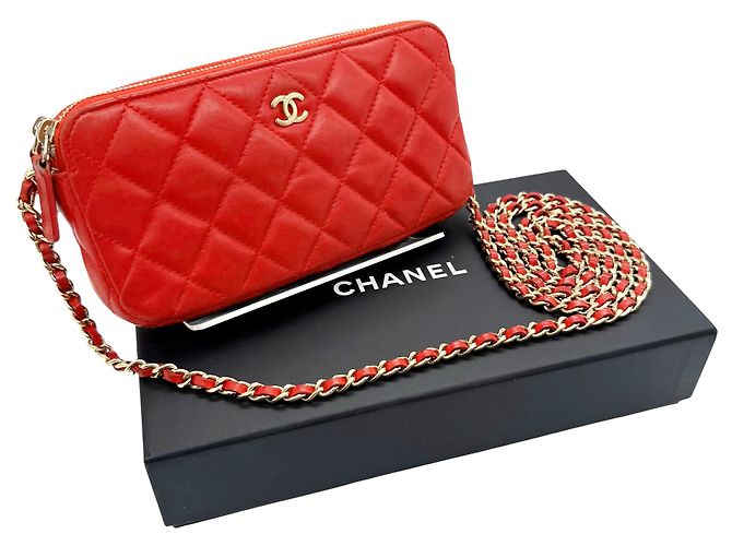 Timeless Portafoglio con catena in agnello rosso Chanel - vista 18