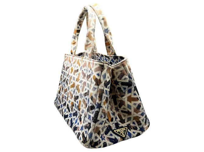Prada Canapa Canvas Handbag/Tote Bag Blau Orange - Ansicht 4