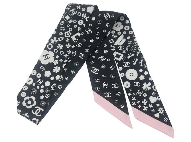 Chanel Seidenschal Schwarz und Rosa Pink - Ansicht 2