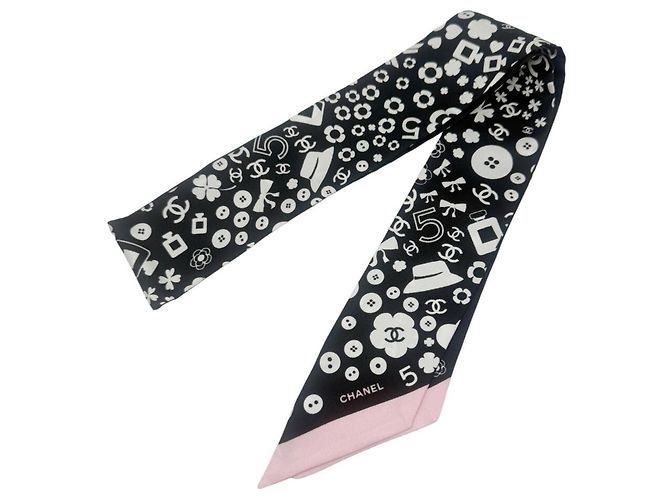 Chanel Seidenschal Schwarz und Rosa Pink - Ansicht 3