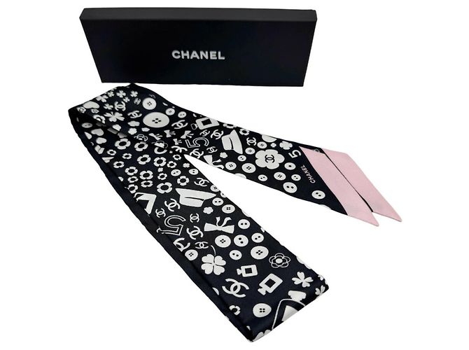 Chanel Seidenschal Schwarz und Rosa Pink - Ansicht 6