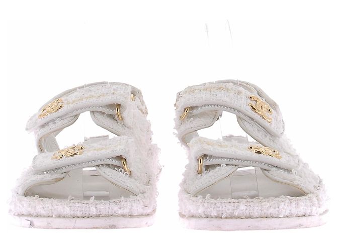 Chanel Sandali "Dad Sandals" in tweed bianco - vista 3
