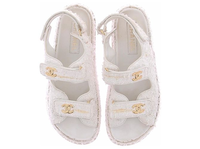 Chanel Sandali "Dad Sandals" in tweed bianco - vista 4