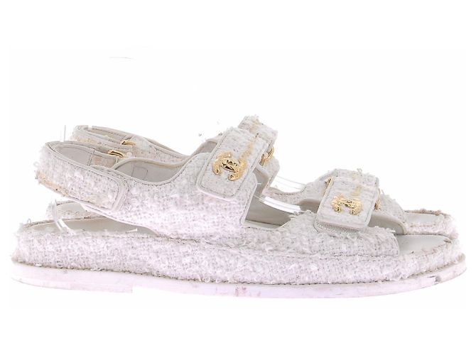 Chanel Sandali "Dad Sandals" in tweed bianco - vista 6