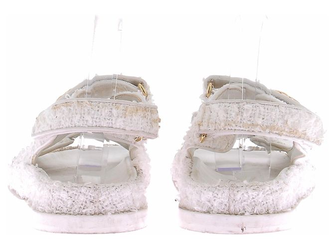 Chanel Sandali "Dad Sandals" in tweed bianco - vista 7