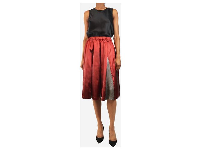 Comme Des Garcons Falda midi de satén roja y gris - talla XS - vista 2