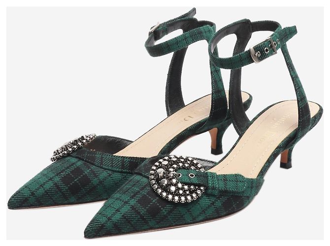 Dior Mules mit Kitten Heels in grün-schwarzem Tartan - Größe EU 35 - Ansicht 2