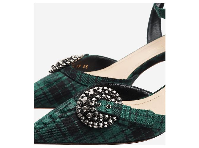 Dior Mules mit Kitten Heels in grün-schwarzem Tartan - Größe EU 35 - Ansicht 4