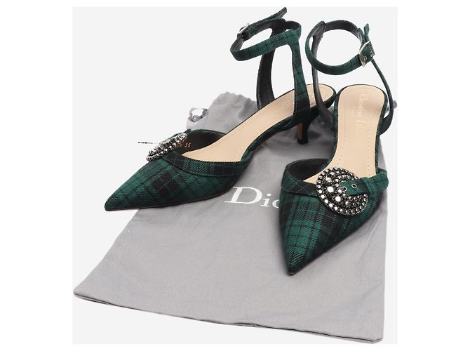 Dior Mules mit Kitten Heels in grün-schwarzem Tartan - Größe EU 35 - Ansicht 5