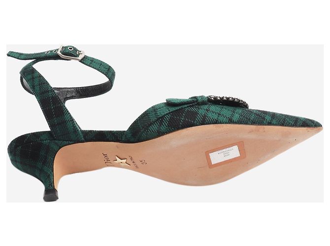 Dior Mules mit Kitten Heels in grün-schwarzem Tartan - Größe EU 35 - Ansicht 6