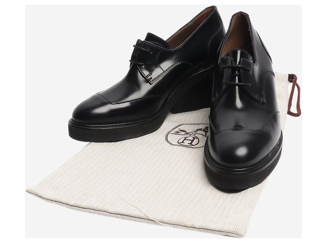 Hermès Schwarze Derby-Absatzschuhe mit breitem Blockabsatz - Größe EU 36 - Ansicht 7