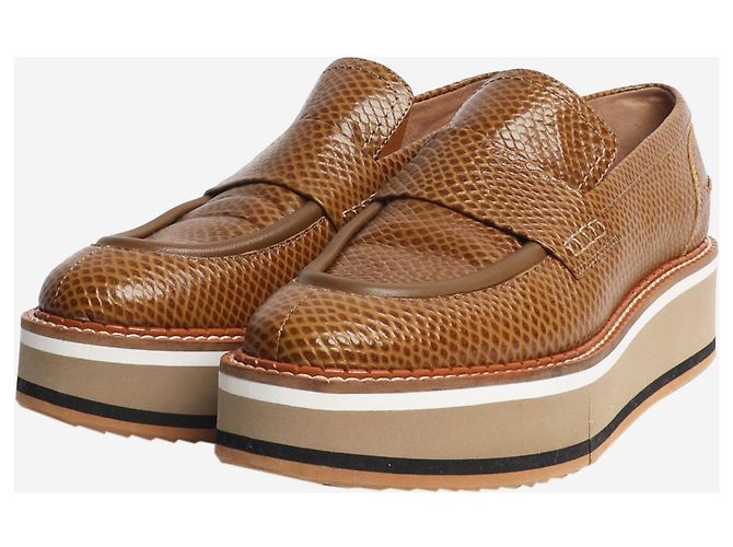 Robert Clergerie Tan snake-embossed leather platform shoes - size EU 38.5 - view 2