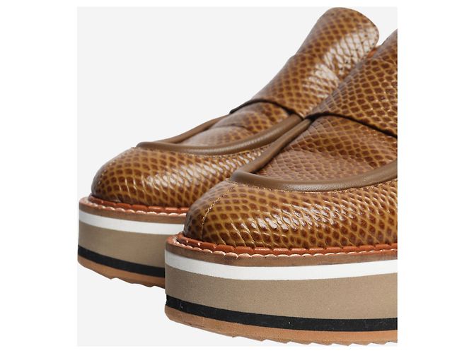 Robert Clergerie Tan snake-embossed leather platform shoes - size EU 38.5 - view 5
