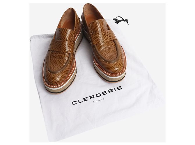 Robert Clergerie Tan snake-embossed leather platform shoes - size EU 38.5 - view 6