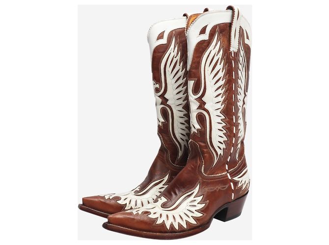 Autre Marque Botas western marrón y blanco - talla EU 39 Castaño - vista 2
