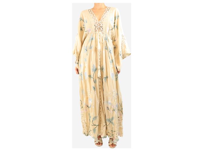 Autre Marque Maxikleid mit Blumenmuster in Creme - Größe M - Ansicht 3