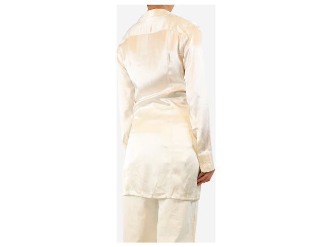 Bottega Veneta Creme-Satinbluse mit geraffter Vorderseite - Größe UK 10 Weiß - Ansicht 2