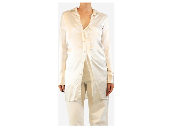 Bottega Veneta Creme-Satinbluse mit geraffter Vorderseite - Größe UK 10 Weiß - Ansicht 3
