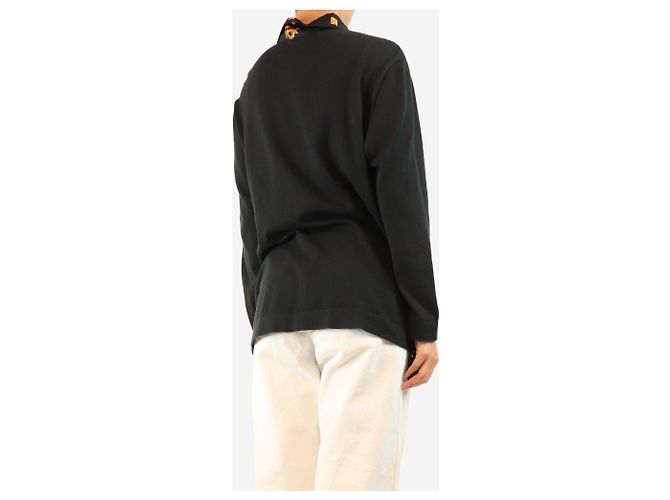 Hermès Top polo in seta stampata vintage nero - taglia L - vista 2