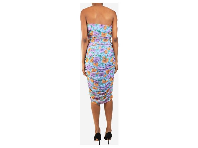 Veronica Beard Mini vestido floral drapeado palabra de honor azul - talla UK 8 - vista 2