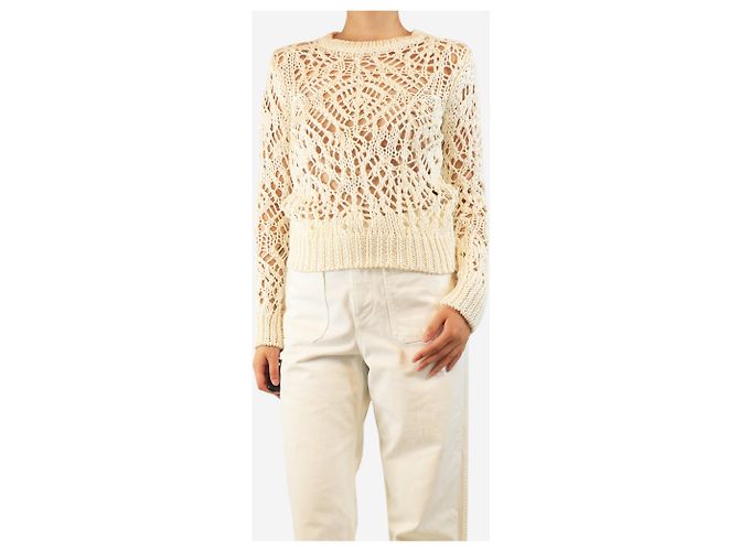Tom Ford Strickpullover aus cremefarbener Seide im Crochet-Look - Größe S Roh - Ansicht 3