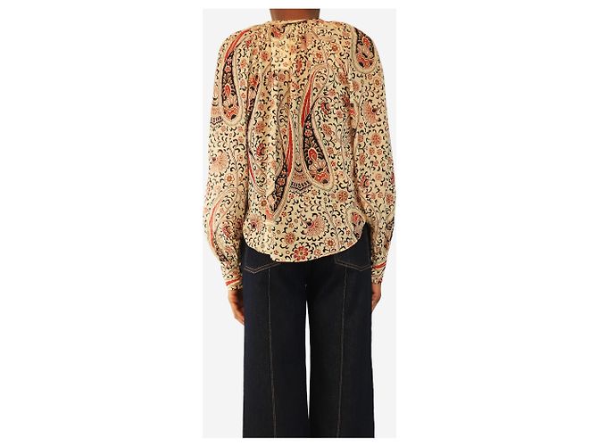 Veronica Beard Creme-farbene Bluse aus Seidenchiffon mit Paisley-Print - Größe UK 8 Roh - Ansicht 2