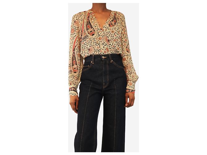 Veronica Beard Creme-farbene Bluse aus Seidenchiffon mit Paisley-Print - Größe UK 8 Roh - Ansicht 3