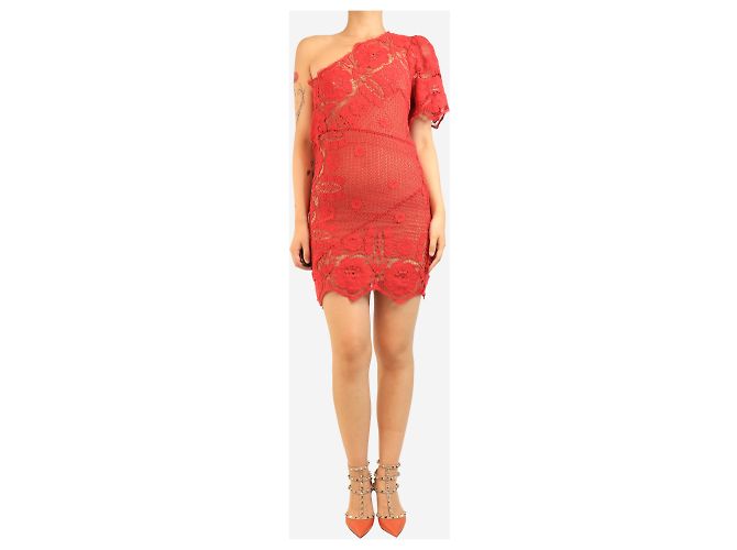 Autre Marque Rotes Mini-Spitzenkleid mit einer Schulter - Größe M - Ansicht 3