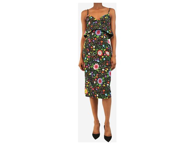 Victoria Beckham Vestido midi com estampa floral preta - tamanho UK 6 Preto - vista 3