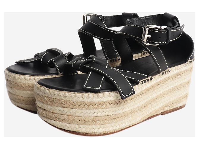 Loewe Black leather platform espadrille sandals - size EU 37 - view 2