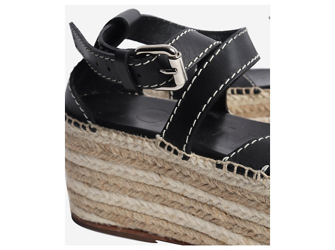 Loewe Black leather platform espadrille sandals - size EU 37 - view 5