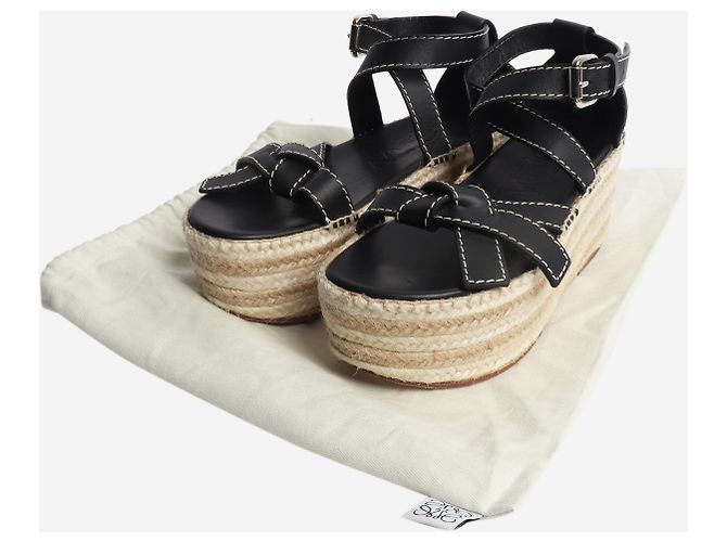 Loewe Black leather platform espadrille sandals - size EU 37 - view 7