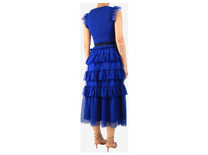 Autre Marque Maxikleid aus blauem Tüll mit Rüschen - Größe UK 8 - Ansicht 2