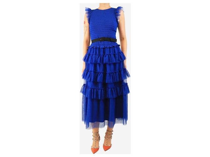 Autre Marque Maxikleid aus blauem Tüll mit Rüschen - Größe UK 8 - Ansicht 3
