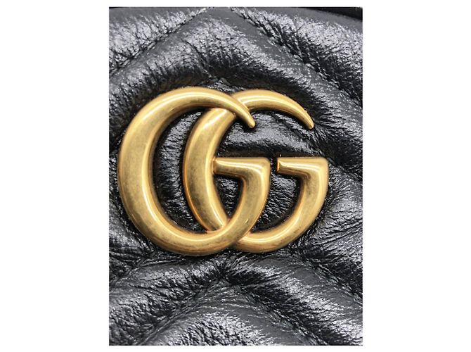 Gucci Borsa rotonda in pelle GG Marmont nera Nero - vista 10