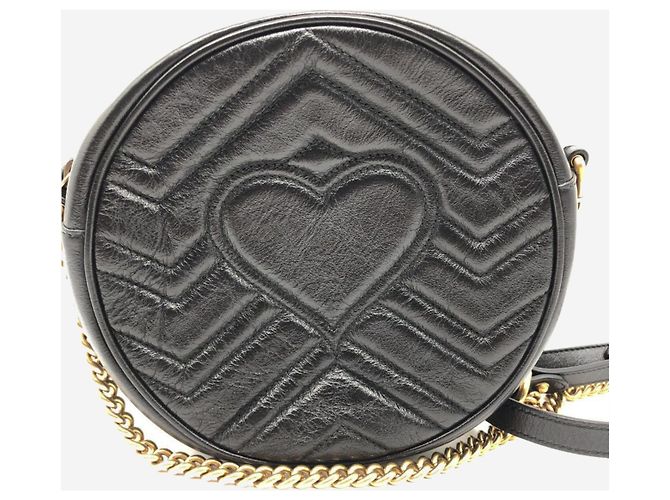 Gucci Borsa rotonda in pelle GG Marmont nera Nero - vista 2