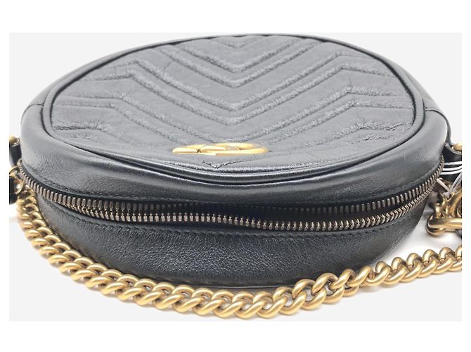 Gucci Borsa rotonda in pelle GG Marmont nera Nero - vista 3