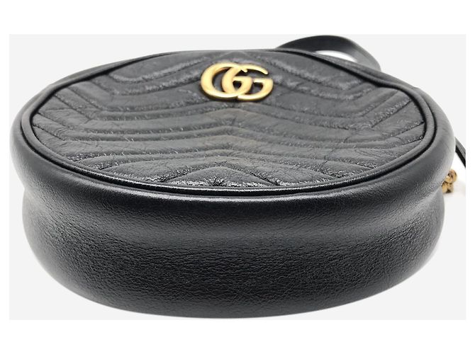 Gucci Borsa rotonda in pelle GG Marmont nera Nero - vista 5