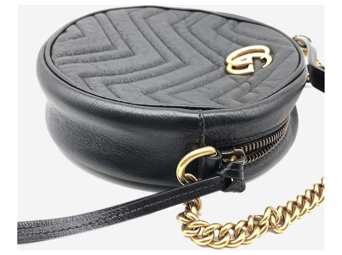 Gucci Borsa rotonda in pelle GG Marmont nera Nero - vista 6