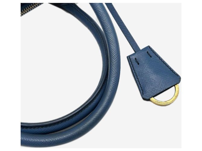 Prada Borsa Galleria 2way in pelle Saffiano blu - vista 8