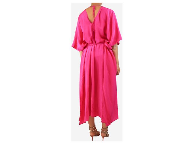 Autre Marque Kaftan de seda rosa choque com alça de pescoço - tamanho UK 2 - vista 2