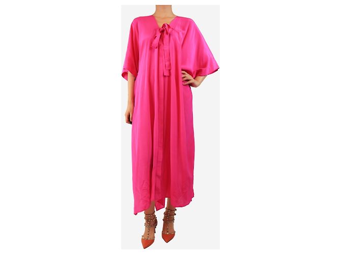 Autre Marque Kaftan de seda rosa choque com alça de pescoço - tamanho UK 2 - vista 3