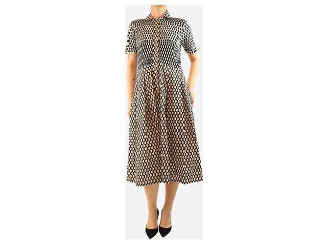 Autre Marque Midikleid mit neutralem und schwarzem Ellipsenmuster - Größe UK 10 - Ansicht 3