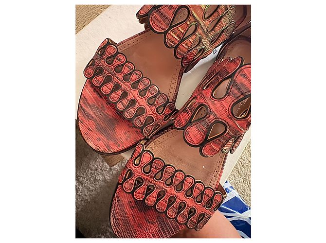 Sandali Alaïa in pelle rossa traforati con piume Nero Rosso - vista 12