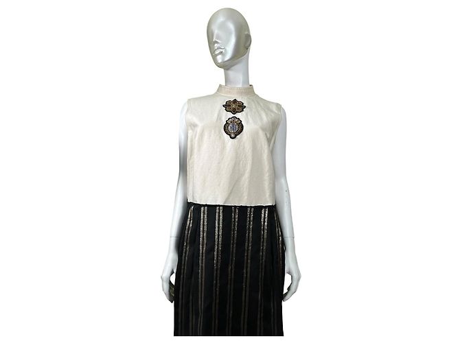 Dries Van Noten Vestido de rayas sin mangas con adornos Negro Blanco Dorado - vista 2